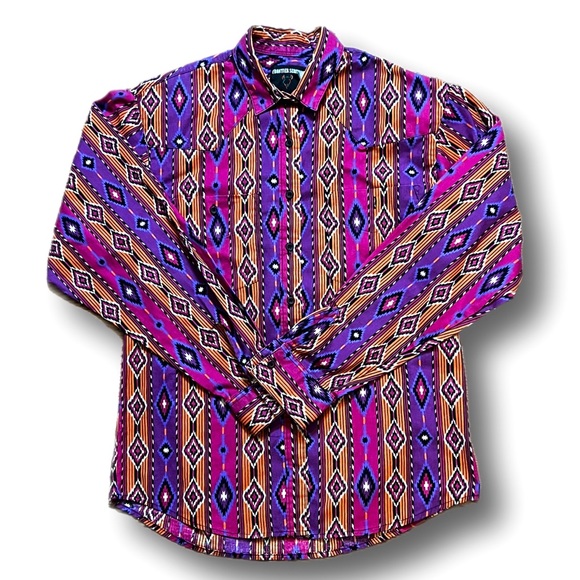 Frontier series vintage 90s Aztec pattern western wear button up M - Picture 1 of 3